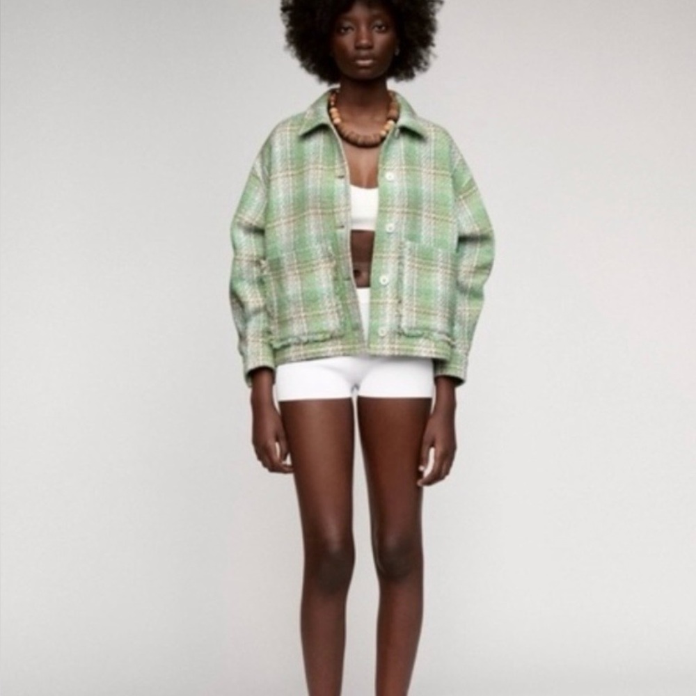 ZARA TEXTURED PLAID OVERSHIRT
